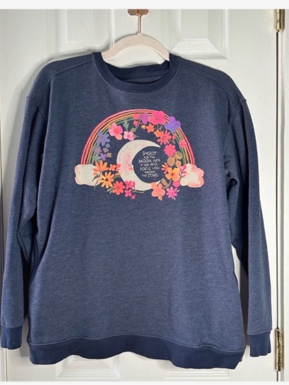 NATURAL LIFE Navy Sweatshirt with Rainbow Floral Moon